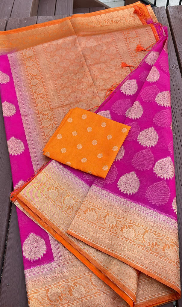Pretty Hot Pink & Orange Patola Silk Saree